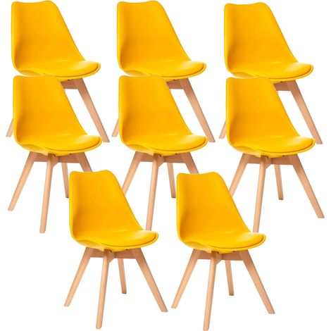 8 Chaises Tulipes Salle à Manger Scandinaves Bm Home Salle de Bureau, Pieds en Bois de Hêtre Massif, Colorie Jaune (1/5)