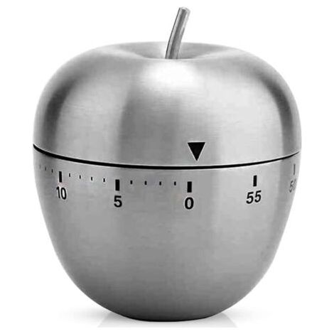 Horloge de Cuisine en Forme de Pomme Alarme Rotative Mécanique en Acier Inoxydable Minuterie de 60 Minutes pour la Cuisson