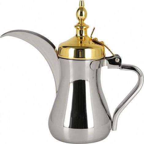Oriental Coffee Maker, Stovetop Safe, 1100ml, Chrome with Gold Lid (1/5)