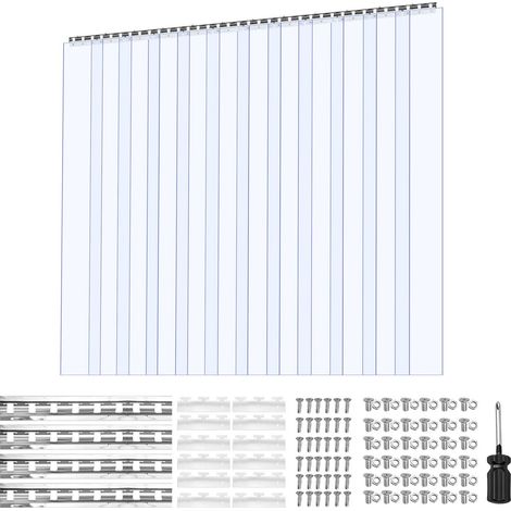 Rideau à lamelles en PVC transparent, 2,1 m de hauteur x 1,8 m de largeur x 2 mm d'épaisseur, 12 bandes pour chambre froide, lanières en plastique lisse et imperméable pour entrepôt, congélateur, port (1/5)