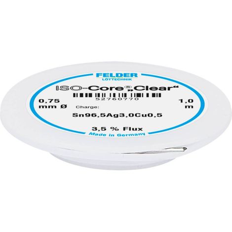 Felder ISO-Core Clear SAC305 Stagno per saldatura Bobina Sn96,5Ag3Cu0,5 0.75 mm