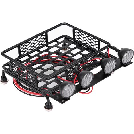 Porte-bagages de toit rond petit format avec éclairage LED pour voiture RC SCX10 1/10 (4 blancs) (1/5)