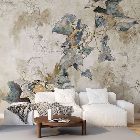 Papier peint panoramique - Fleurs Oiseaux - 130 cm x 78 cm (1/4)