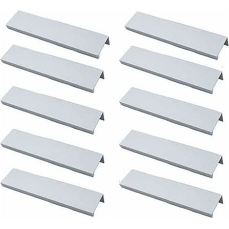 Lot de 10 Poignée Profil Poignée de Meuble Cuisine - Poignée Invisible Poignee de Meuble Brossé Poignée Meuble argent en Alliage d'Aluminium Entraxe 96mm