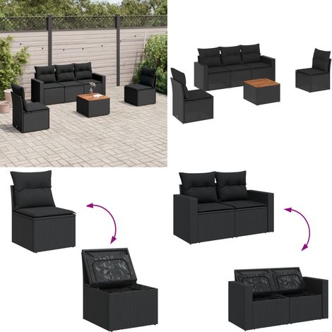 6-tlg. Garten-Sofagarnitur mit Kissen Schwarz Poly Rattan - Gartenmöbel Set - Outdoor Möbel - Rattan Gartenmöbel - Lounge Set - Esstisch Set - Home & Living (1/5)