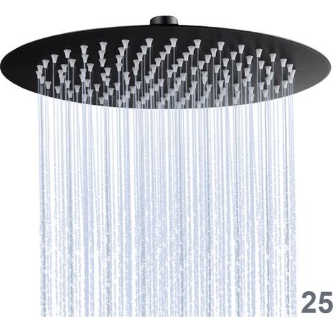 Soffione doccia in acciaio, sottile, rotondo, 25 cm, slanciato, nero (1/5)