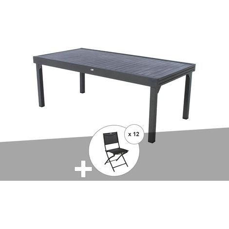 Hesperide – Ensemble repas table extensible rectangulaire alu graphite 10/12 places – Rallonge coulissante – Structure en aluminium traité époxy – 12 chaises Modula (1/5)