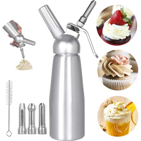 Chantilly Siphon 500 ml Kitchen Siphon with 3 Stainless Steel Aluminium Nozzles for Mousses and Creams Gas Cartridge Siphon