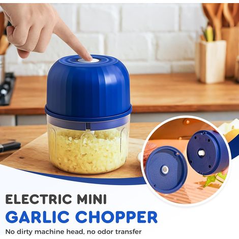 Elektrische Knoblauchpresse, mini tragbarer Gemüseschneider, Knoblauchmühle, Zwiebelhacker, tragbarer kabelloser Küchenmixer, ideal für Knoblauch, Zwiebeln, Ingwer, Chili, Obst, Gemüse und Fleisch (bl