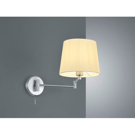 Schwenkbare Wandleuchte LYON mit Gelenkarm Silber & Stoffschirm Weiß (1/5)