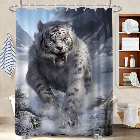 Ensemble rideau de douche polyester avec anneaux 180x180 avec 12 œillets séparation douche pour une ambiance tropicale et dépaysante (1/5)