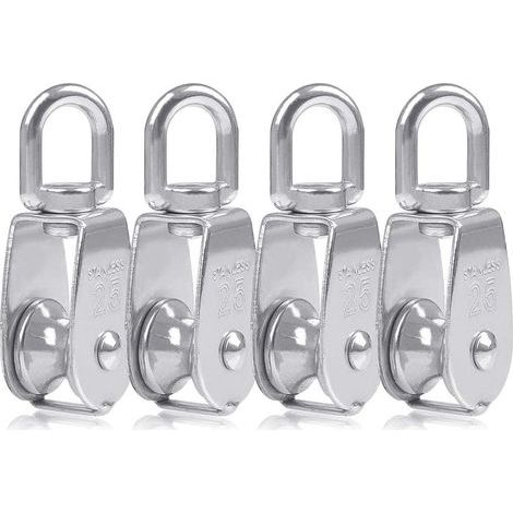 Vtizikl 4pcs Blocs Monobloc de 25 mm en Acier Inoxydable argenté 304, Grue Monobloc pour poulie M25 à Crochet à Une poulie Charge de Papier pivotante 150 kg (1/5)