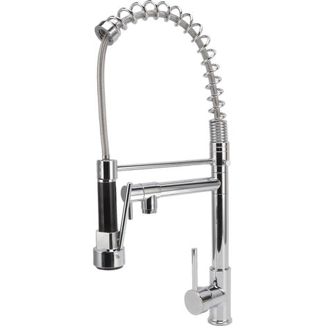 Robinet d'évier de cuisine avec douchette extractible, poignée unique, électroplaqué, chasse d'eau à 360°, robinet à ressort extractible (1/5)