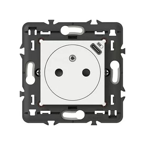 Legrand Mosaic 077161L Prise de Courant 2P+T Surface Chargeur USB Type-C Livrée Support 2 Modules Blanc