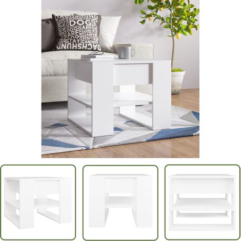 The Living Store Table basse blanc 55,5x55x45 cm bois d'ingénierie - Table Basse Blanche - Meuble Salle Séjour - Table D'appoint - Design Moderne - Rangement Intégré (1/5)
