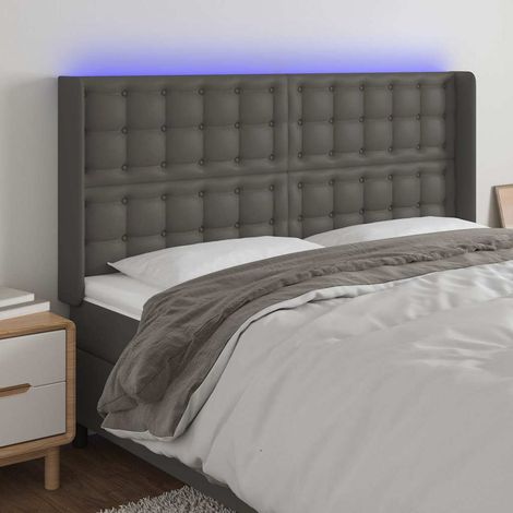 vidaXL Cabecero con LED cuero sintético gris 147x16x118/128cm (1/5)