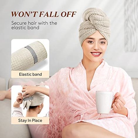 Grande serviette pour cheveux femme, serviette en microfibre ultra-absorbante pour cheveux bouclés, élastique à séchage rapide, serviette de séchage pour le soin des cheveux, 66,8 cm x 101,6 cm (Camel (1/2)