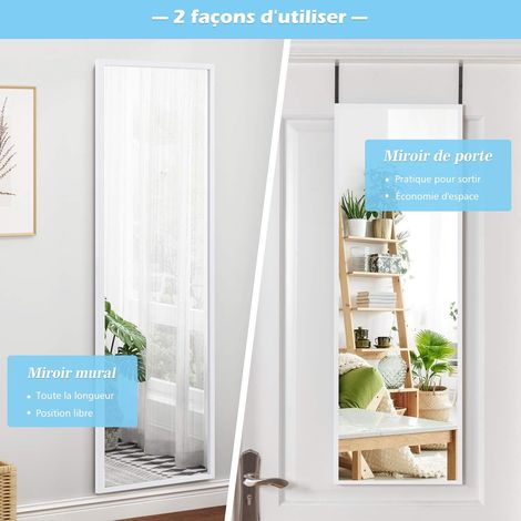 COSTWAY Miroir à Suspendre sur Porte avec Crochets de Suspension Réglables en Hauteur 36,5 x 107 CM (1/5)