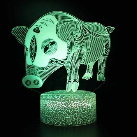 Lampada notturna a LED 3D intelligente con telecomando, 16 colori e 4 modalità, a forma di animale, maialino, per bambini, MYD171