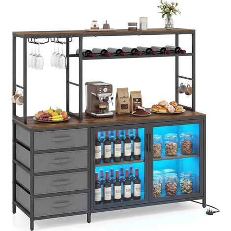 COSTWAY Wine Coffee Bar Cabinet with LED Lights