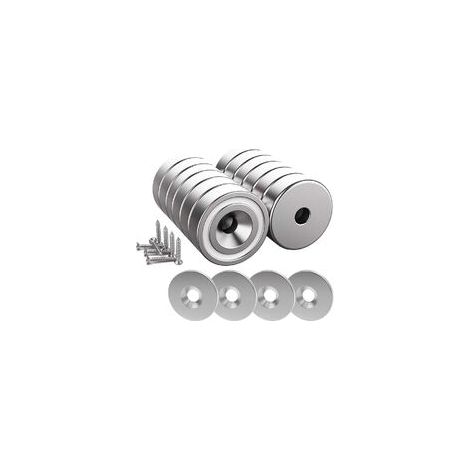 Lot de 12 aimants en néodyme 10 kg – Dimensions 20 x 7 mm avec trou et capsule – 12 coussins en acier inclus – Installation facile (1/5)