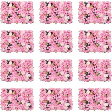 12 Pcs Flower Wall Panel Floral Backdrop, Artificial Flower Wall Backdrop Faux Flower Panel, 23.62x15.74in Silk Rose Walls for Wedding, Party, Nursery, Home Decor (1/5)
