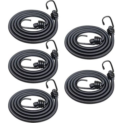 Set mit 5 elastischen Bungee-Seilen mit Haken, kleine, sehr starke Gummiseile für Fahrräder, Camping, Werkzeug, mehrfarbig (schwarz) (1/5)