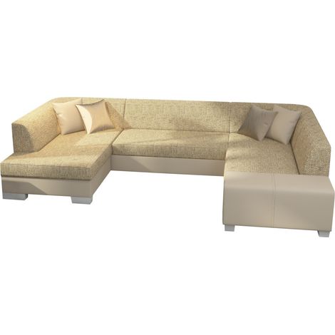 Canapé panoramique en U Beige convertible 6 places HAVANE espace détente généreux (1/3)