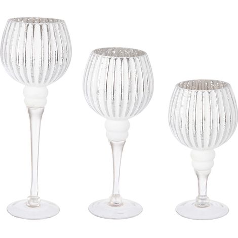 Porta candela "Sheila" decorativo natalizio in Vetro color Argento Set 3 -Argento (1/4)