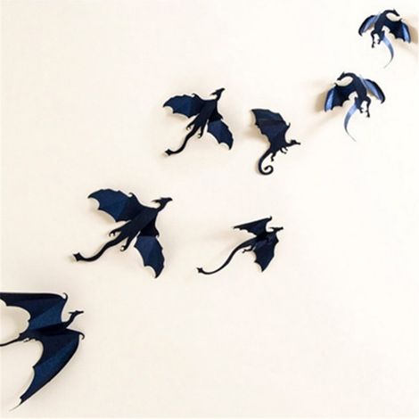 Lot de 7 autocollants muraux 3D dragon gothique, papier peint inspiré dragon.