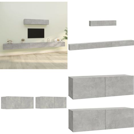 Ensemble de meubles TV 6 pcs Gris béton Bois d'ingénierie - Meuble Tv - Meuble Tv Mural - Rangement Tv - Ensemble Meuble Tv - Salon Moderne - Home & Living (1/5)