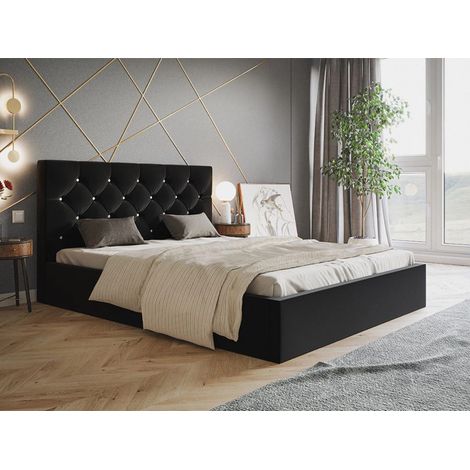 Lit rembourré avec rangement 120x200 velours noir Selva (1/5)