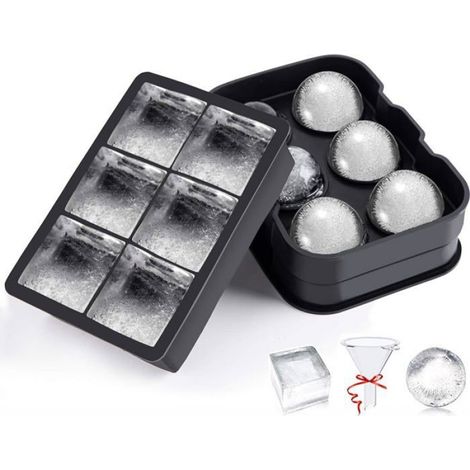 Bac À Glaçons - Silicone - 6 Cellules Rondes Et 6 Carrées - -40 °C À 220 °C - Noir - Lot De 2 Avec Entonnoir (1/5)