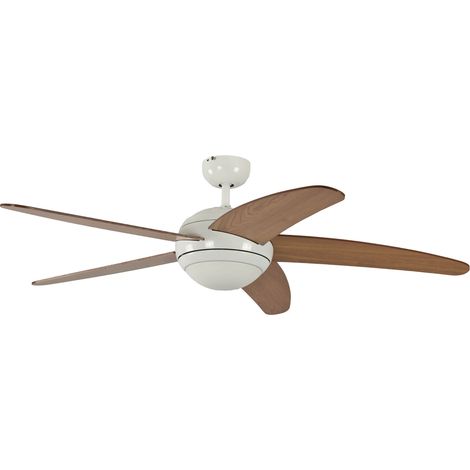 Ventilateur de plafond avec eclairage et télécommande incluse revêtement blanc, pâles en miel-érable, 132 cm (1/5)