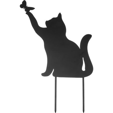 Décoration Extérieure Chat en Métal Noir Silhouette Artistique Jardin Pelouse Robuste Support Aléatoire pour Balcon Cour et Espace Vert Style Aléatoire (1/5)