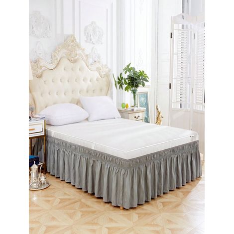 Jupe de lit unie avec élastique, jupe de lit enveloppante avec dentelle et volants, ensemble de literie douce, confortable et durable, 198 x 203 cm, modèle King, gris, anti-poussière, pose facile (1/5)