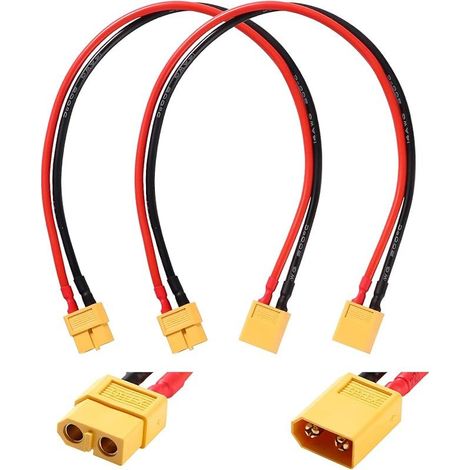2 Pièces Câbles D'extension XT60, XT60 Connecteur Mâle à Femelle avec 30cm 14AWG Câble en Silicone, Câble D'extension Adaptateur XT60, pour Batterie LiPo RC (1/5)