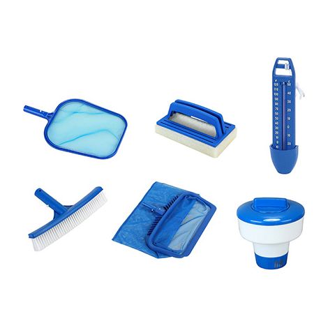 Spido – Kit entretien piscine – Épuisette de surface 415x275mm – Épuisette de fond 420x512mm – Brosse de paroi 26cm – Diffuseur de chlore flottant