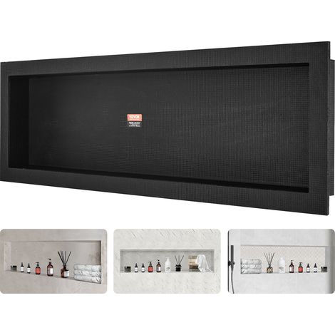 VEVOR Nicchia da Incasso per Bagno Doccia 10 x 40,64 x 127cm, Nicchia Doccia da Parete in Plastica XPS Impermeabile, Nicchia da Incasso a Parete Orizzontale per Sapone da Bagno con Mensola Colore Nero