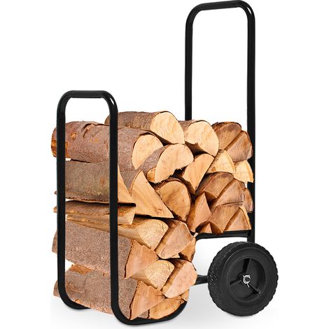 GARDEBRUK® Carretilla para Troncos Negra Transportador de Madera 56x45x105cm máx.80kg Chimenea (1/5)
