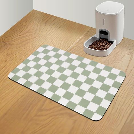 Tapis d'alimentation à carreaux pour chien, 51 cm x 30 cm, vert Absorbant, étanche, antidérapant, séchage rapide, matériaux écologiques, facile à nettoyer et à ranger, idéal pour les chiens qui boive (1/5)