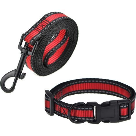 Laisse Chien - Collier Chien - Bande Réfléchissante 3M - Nylon - Ajustable - Pour Chiens de Petite Taille (12-17 Pouces) - 2 Pièces (1/5)