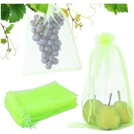 100 Pièces 20x30cm Sac Protection Raisin Sac de Protection Fruits Verts avec Cordon Sac Organza Sac en Filet Transparent Empêcher Guêpes Drosophile Insectes Oiseaux (1/5)