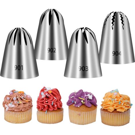 Ensemble de 4 douilles à pâtisserie russes de grande taille, en acier inoxydable sans soudure de qualité alimentaire, pour la décoration de gâteaux, la crème au beurre, les cupcakes, etc. (1/5)
