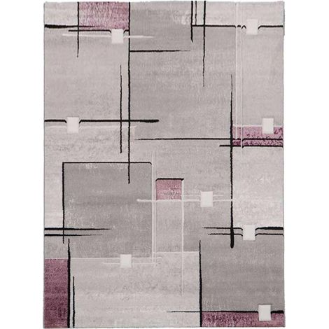 Tapis shaggy rectangle 60x110 cm pourpre tissé – Motif géométrique – Anti-acarien – Hydrofuge – Certifié OEKO-TEX® – Unamourdetapis (1/5)