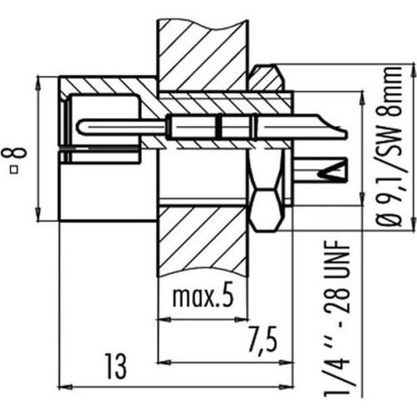 Connecteur Ronde - Cosse Cylindrique Mâle - 4 Pôles - Série 719 - Montage Avant/Arrière - Épaisseur Plaque Jusqu'à 5 mm - 1 Pièce (1/3)