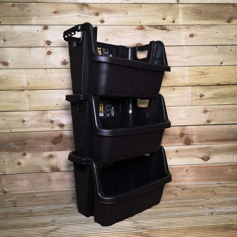 Pack of 3 / 59 x 41 x 36cm Heavy Duty Plastic Stackable Crates / Pick Bins with Handles (1/5)