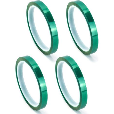 4 Rouleaux Ruban Chauffant pour Sublimation, 10mm x 33m, Ruban Adhésif Haute Temperature pour Imprimés Électroniques (Vert) (1/5)