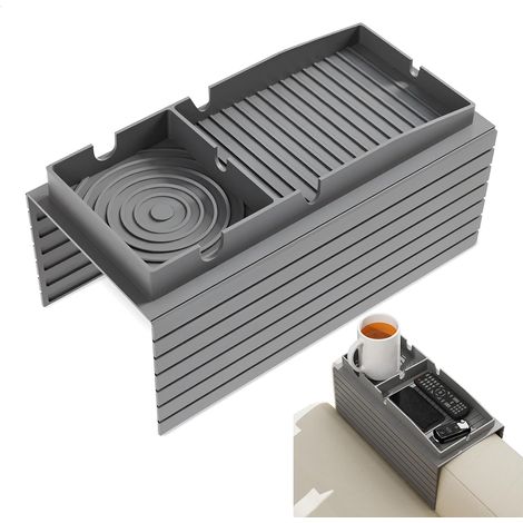 Accoudoirs pour canapé, plateau en silicone antidérapant, plateau de canapé, téléphone portable, tablette, collations, télécommande, tasse, gris (1/5)