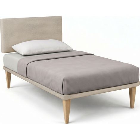 Letto 1 Piazza e Mezza con Rete Rivestita 120x190 cm Microfibra Sabbia Tessis Testata Flat (1/5)